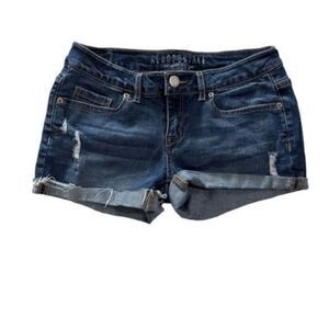 Aeropostale Aero Distressed Rolled Raw Cuff Midi Denim Jean Shorts size 4